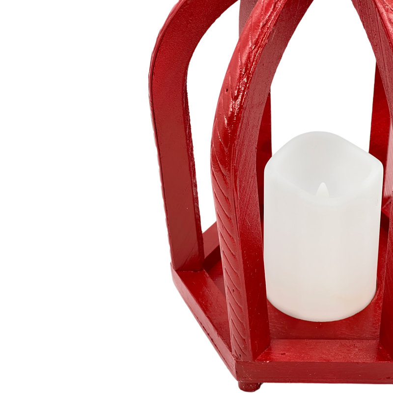 Lanterne décorative rustique à DEL en bois, Rouge