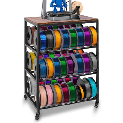 3D Printer Stand With Filament Storage, 4-Tier 3D Printer Table Cart Filament Storage Rack With Wheels, Heavy Duty Metal 3D Printer Desk Shelf For Stu