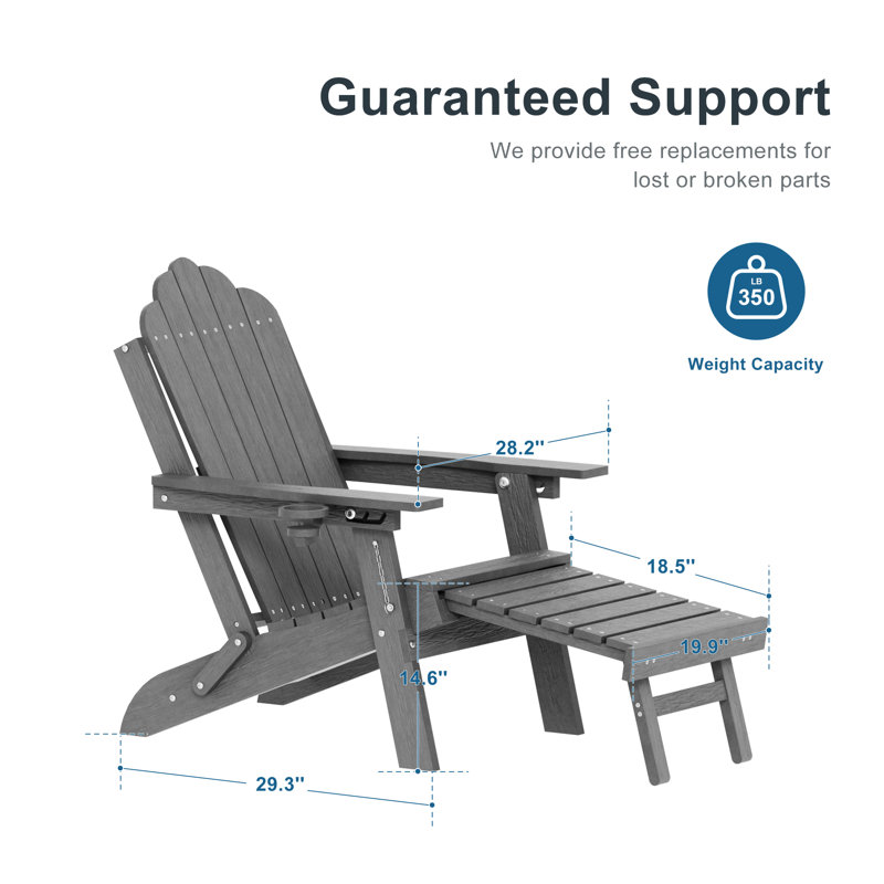 HDPE Foldable Outdoor Adirondack Chair 3-Postion Adjustable with Retractable Ottoman & All-Weather Outdoor Chair for Garden, Lawn & Porch