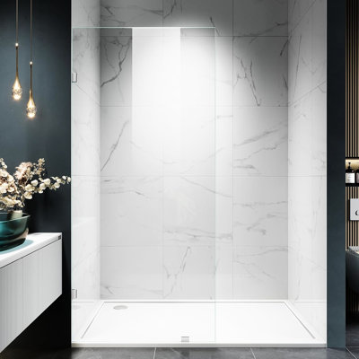 72" H Glass Shower, 32" W, 3/8" 10Mm  Tempered Glass, Stainless Steel Clamps, Reversible Setup, Brushed , In Bathroom Fashion Fixed Improvement
