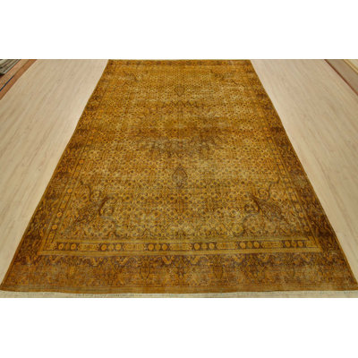 Tapis oriental en laine doré rétro noué à la main 7 pi 8 po x 10 pi Mood