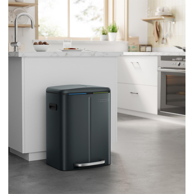 Steel Step On Multi-Compartment Rubbish & Recycling Bin - 40L, Grey