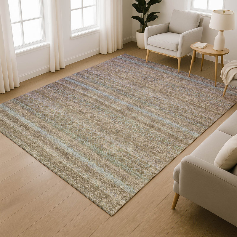 Premium Machine Washable Mayfield Striped Rug, 8' x 10', Brown