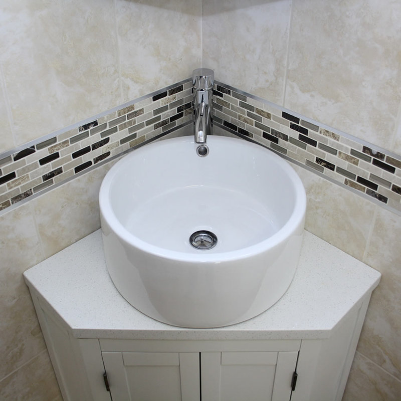 Ancelin 550mm Single Bathroom Vanity with Vessel Stone Basin, White Quartz, White