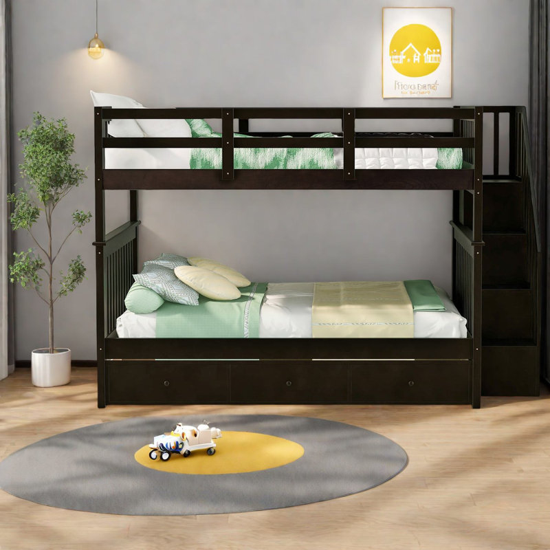 Lits superposés en bois spacieux avec rangement, design espresso moderne pour la maison