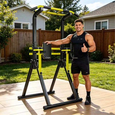 Power Tower Pull Up Bar Station, 10-Level Adjustable Height Dip Station, Heavy-duty Frame Structure,Multi-Functional Home Gym Strength Training Equipment
