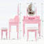 Ensemble de coiffeuse Pink Princess avec miroir, modes d'éclairage et tabouret rembourré, table de maquillage en bois à 4 tiroirs pour chambre de fille