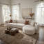 Curved Sectional Sofa in Cream White, Polyester Upholstered Cloud Couch with Deep Seating, Modern Minimalist Modular Sofa for Living Room-1909424306