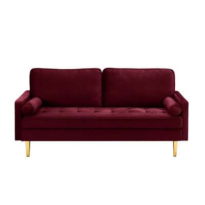 65 - Inch Red Velvet For Living Room, Gold Metal Feet, Thick Fabric, Comfortable To Sit, Temperature Design, Easy Assembly Bedroom, Thickened High Density Sponge, Precision Steel Springs, Strong Pine