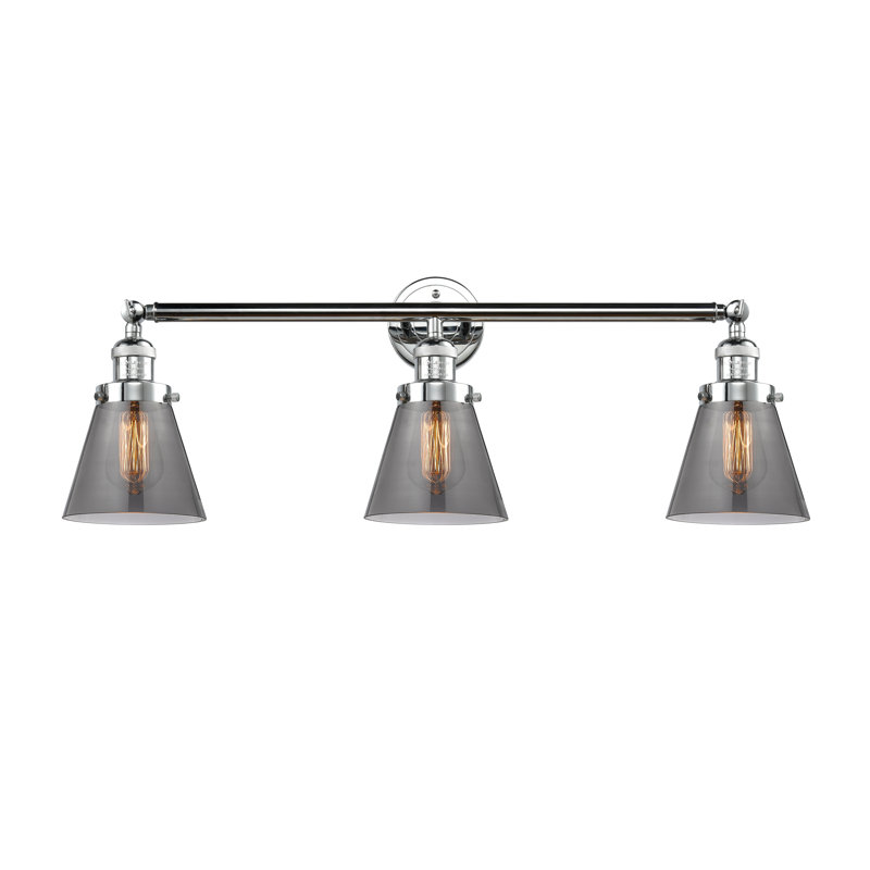 Éclairage pour meuble-lavabo de salle de bain 3 lumières Cone, Plaqué couleur fumée, Chrome poli, Incandescent