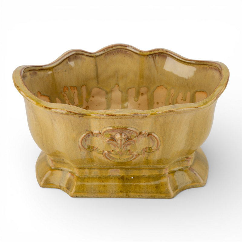 Mustard Ceramic Planter With Scalloped Rim