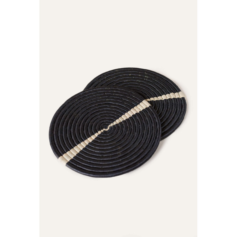 Natural & Black Split Raffia Placemat