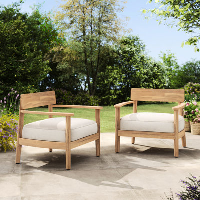 De 2 fauteuils club en bois avec des coussins respirants pour le confort d'assise, une conception ergonomique du dossier pour la corrosion - Patio, des coussins de siège beige doux de style simple, pour soulager, décoration extérieure, assemblage requis