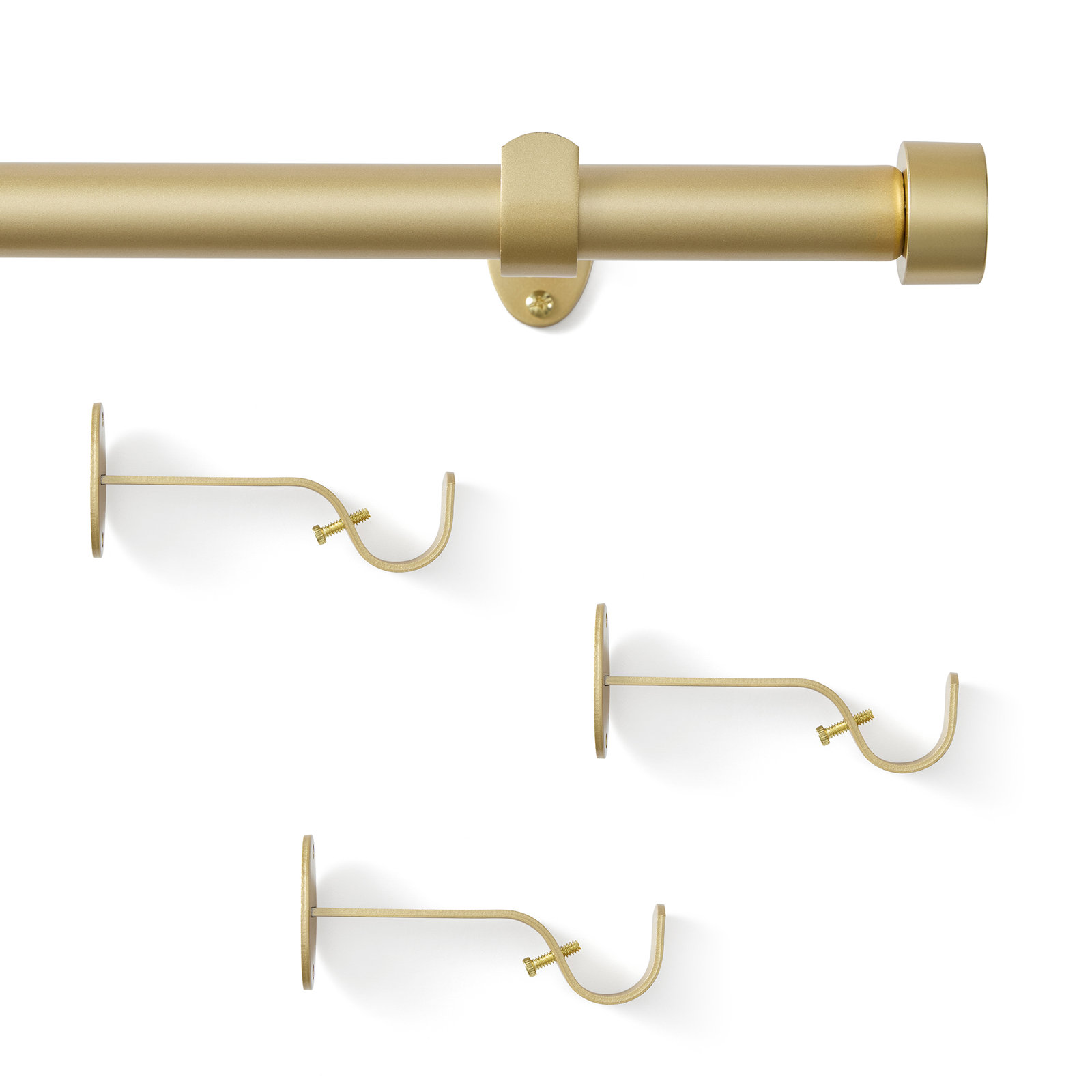 Victorine Cap Finial Single Curtain Rod, 32"W x 142"L, Soft Gold