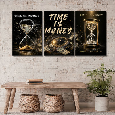 Set of 3 Luxury Gold Poker Canvas Prints, Black Background Golden Spade Q K A Card Marble Liquid Gold Modern Bar Wall Decor