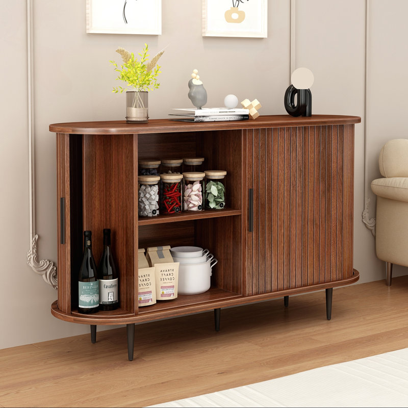 Buffet cannelé avec porte tambour coulissante