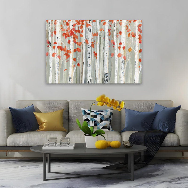 Feuilles rouges, paysage, arbre, forêt, nature, peinture, art moderne, H 60 po x l 40 po