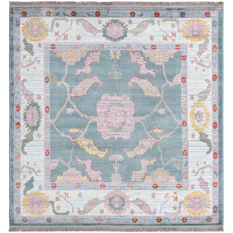 Tapis Haefner_Gris et bleu, Carré 5 pi 5 po