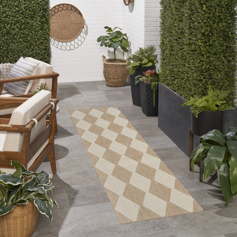 Rectangle Positano Indoor/Outdoor Area Rug, Runner 2'2" x 10', Tan