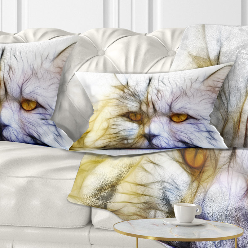 Coussin décoratif à motif d'animal - motif fractal à chat blanc mignon