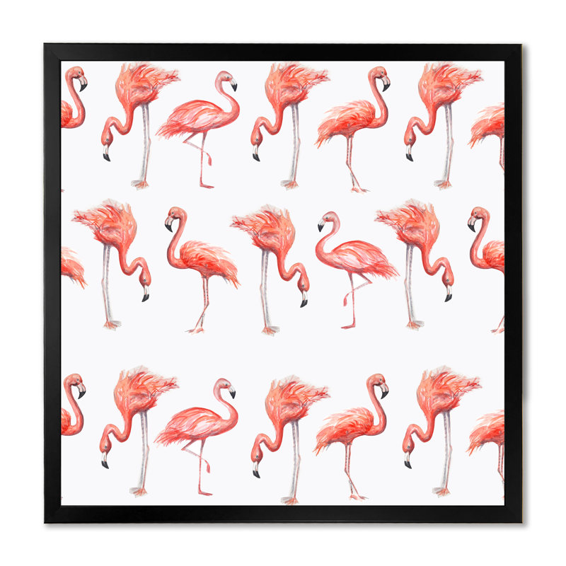 Flamant rose, croquis, Cadre photo noir, H 16 po x l 16 po x P 1 po