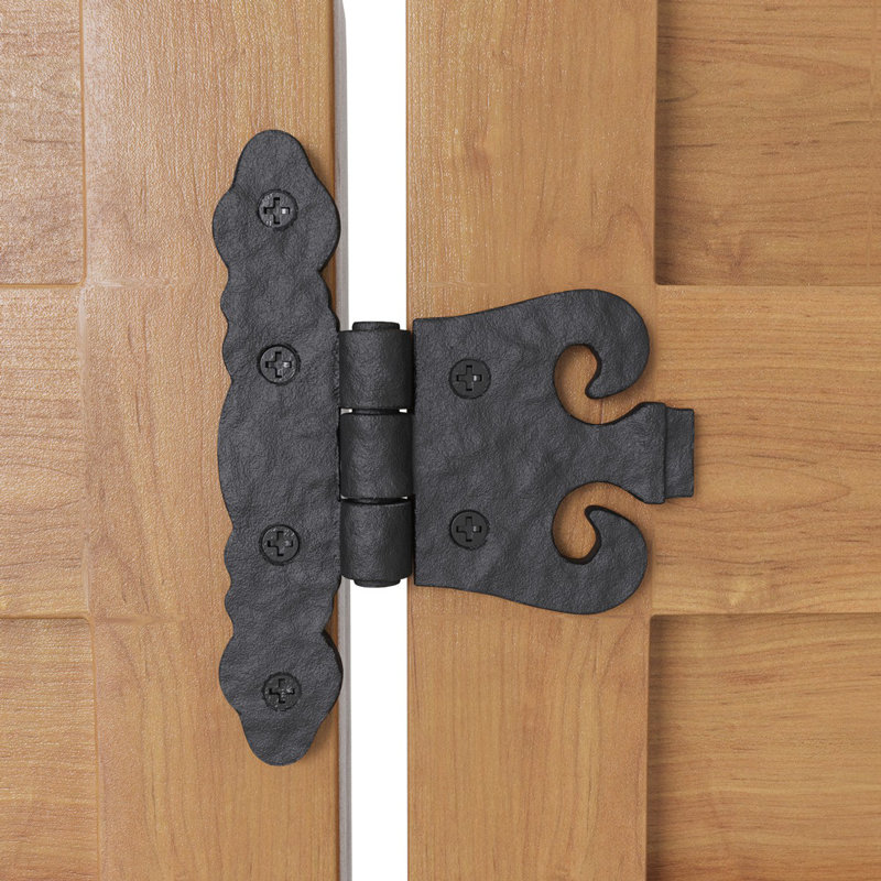 Black T Strap Door Hinge 4.5" L Wrought Iron Flush Mount with Screws
