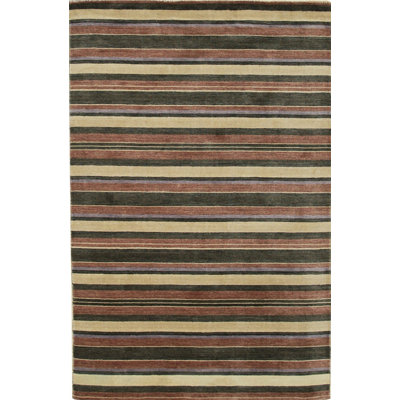 5x8 Multicolor Hand-Knotted Wool Harmonic Earth Tones Striped Modern Contemporary Carpet Rug