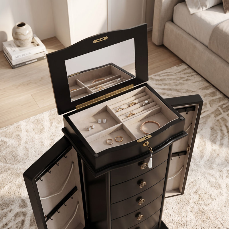 Armoire à bijoux avec miroir Argueta, Noir