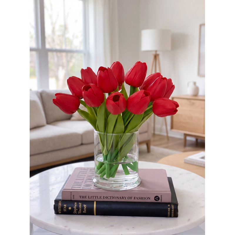 Tulip Faux Floral in Vase, Purple/Pink