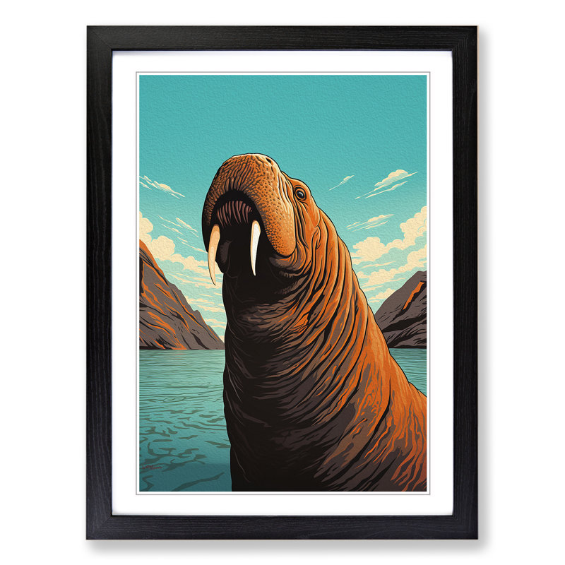 Walrus - Single Picture Frame Print on Wood, Black Framed, 34cm H x 25cm W