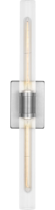 Keaton Two Light Vanity, 30" H x 5" W x 3.63" D, Clear Fluted, Brushed Nickel