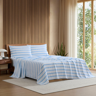 Lacoste Cotton Percale Print Sheet Set, Cooling & Breathable Bedding, Deep Pocket Fitted Sheet, Archive Open Air Blue, King