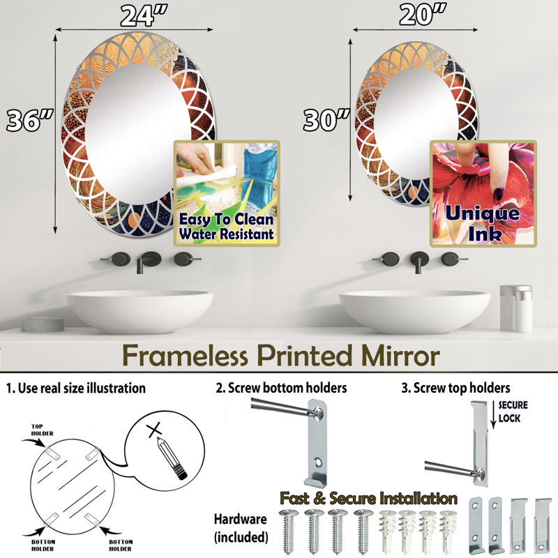 Caraway - Miroir mural moderne ovale, 30 po x 20 po