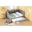 Lit de jour gris en bois pleine grandeur avec lit gigogne escamotable, tablette de rangement et charge, idéal pour une chambre à coucher au design minimaliste-1579867563-1579867561