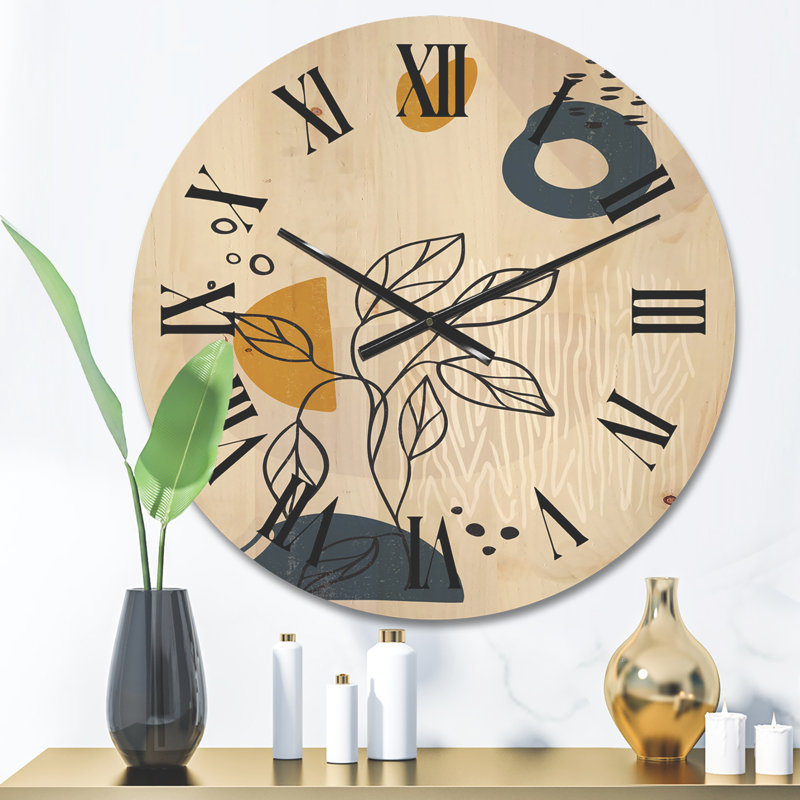 Horloge murale en bois Minimalistic Flowers II, Moyenne