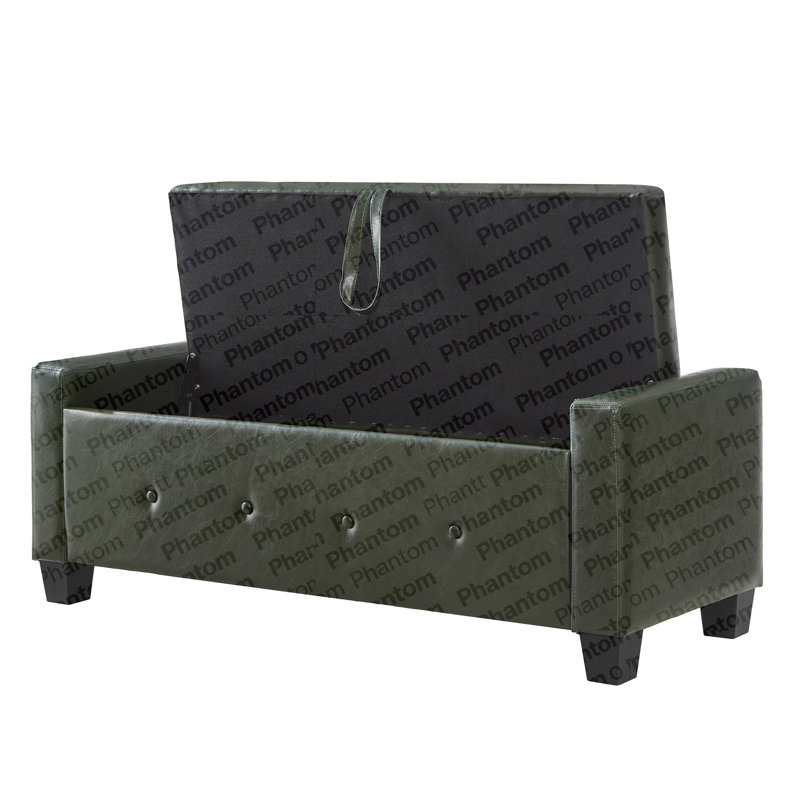 48" Ottoman Bench With Storage, Bench For Bedroom,Living Room,Hallway, Upholstered Tufted Faux Leather PU Ottoman Dark Green