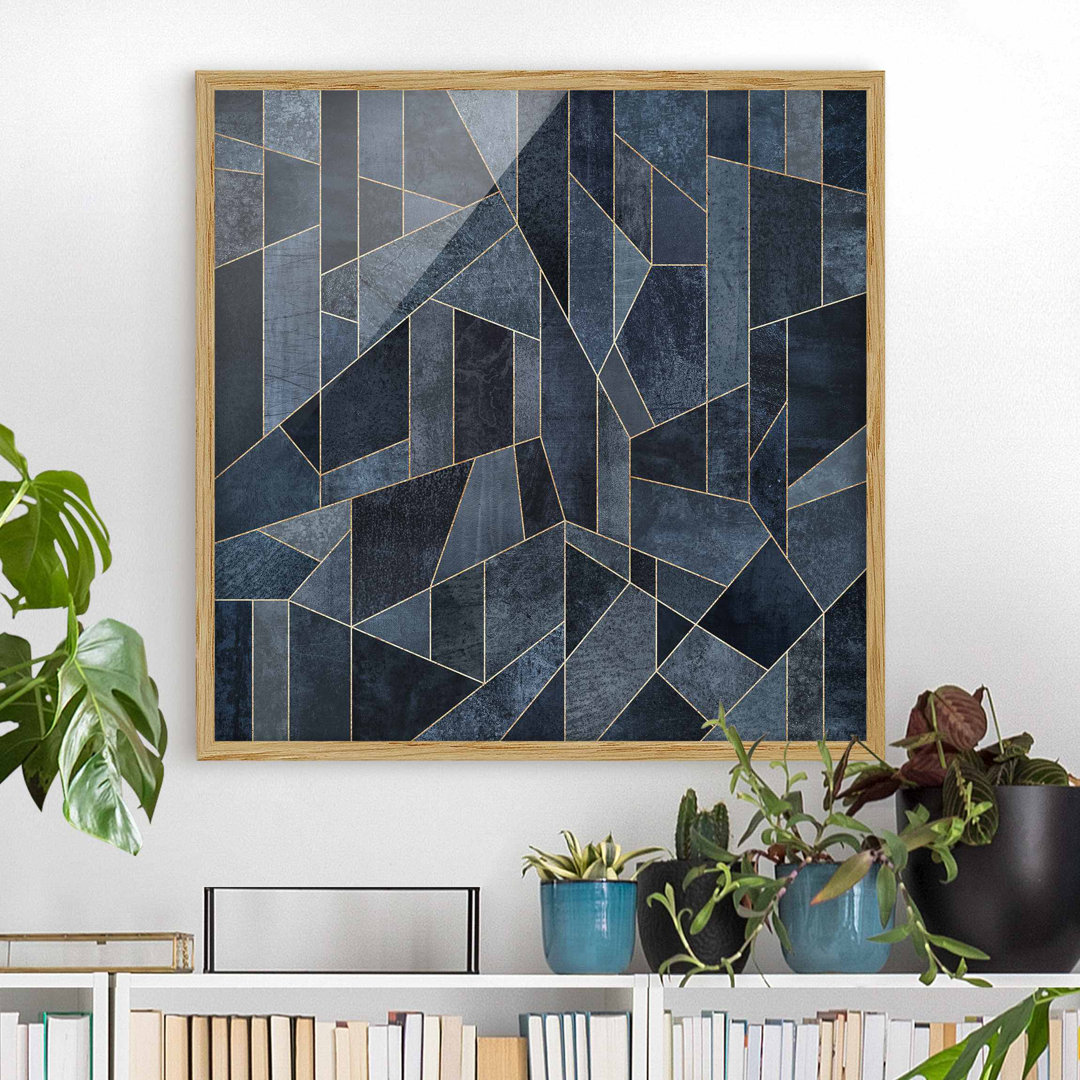 Gerahmtes Poster Blau Geometrie Aquarell