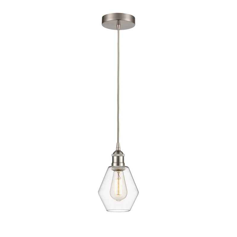 Luminaire suspendu 1 lumière Gabbie, Transparent, Nickel satiné brossé