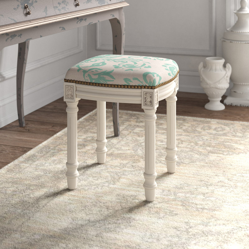 Tabouret de coiffeuse en bois massif Philomene, Aigue-marine