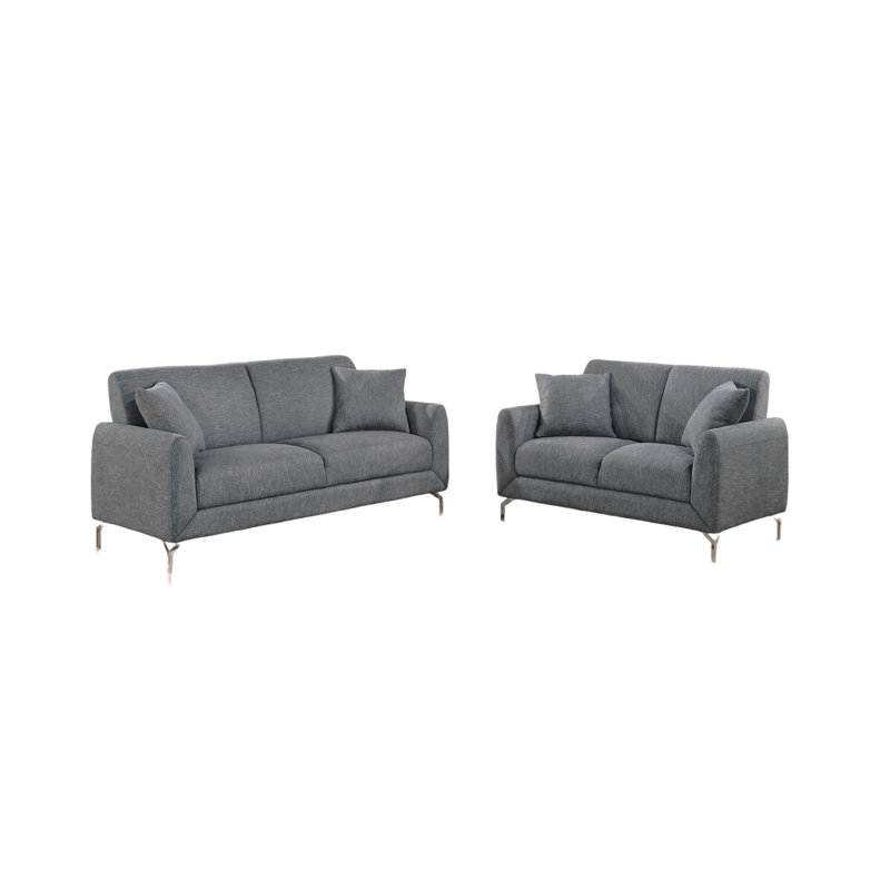 Causeuse moderne avec coussins et coussins 2 pièces, Gris foncé, Noir