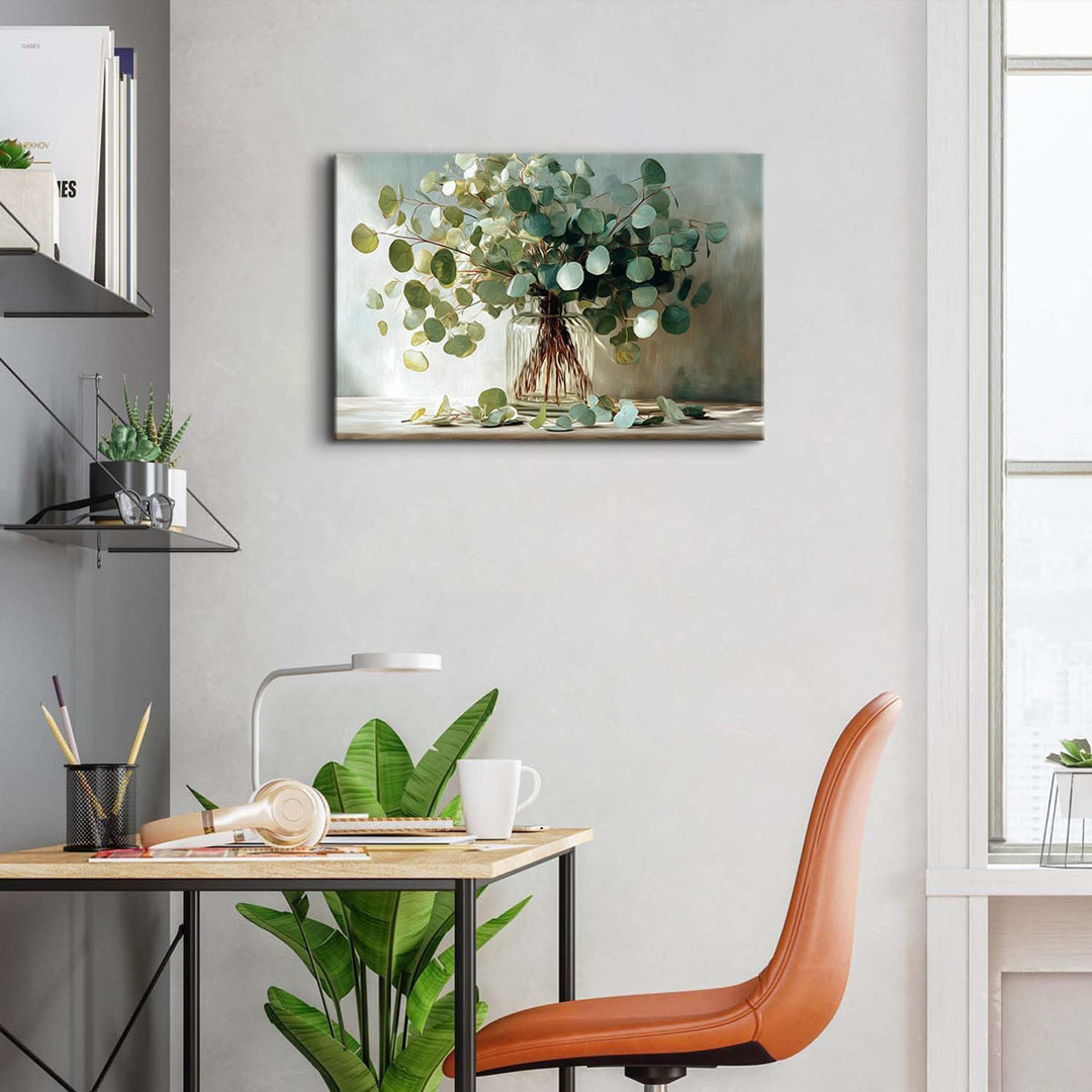 Nature Eucalyptus Canvas Wall Art For Kitchen Sage Green Wall Decor Mason Jar Green Leaf Bouquet Picture 16X24", Watercolor Botanical Posters Prints P