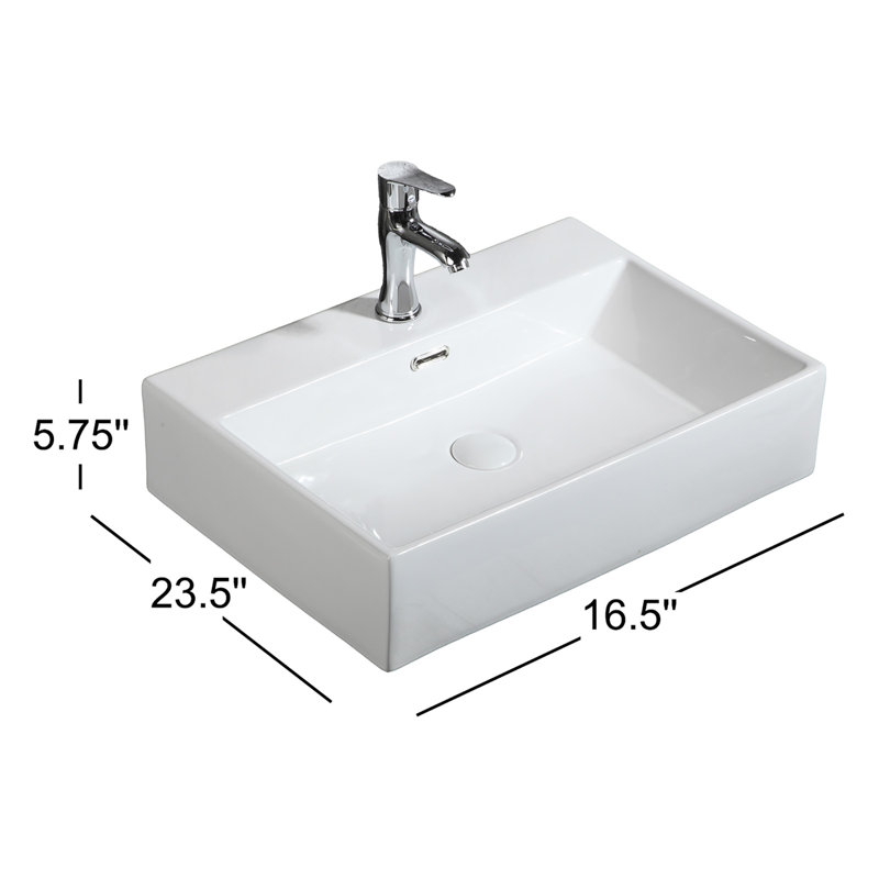 Lavabo de salle de bain rectangulaire rectangulaire en céramique avec trop-plein