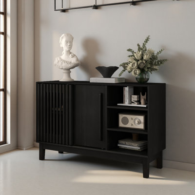 47.3" Sideboard Buffet Cabinet With Storage, Farmhouse Fluted Sideboard With 2 Doors & Solid Wood Feet, TV Media Console, Storage Cabinet For Kitchen Dining Living Room Entryway Hallway
