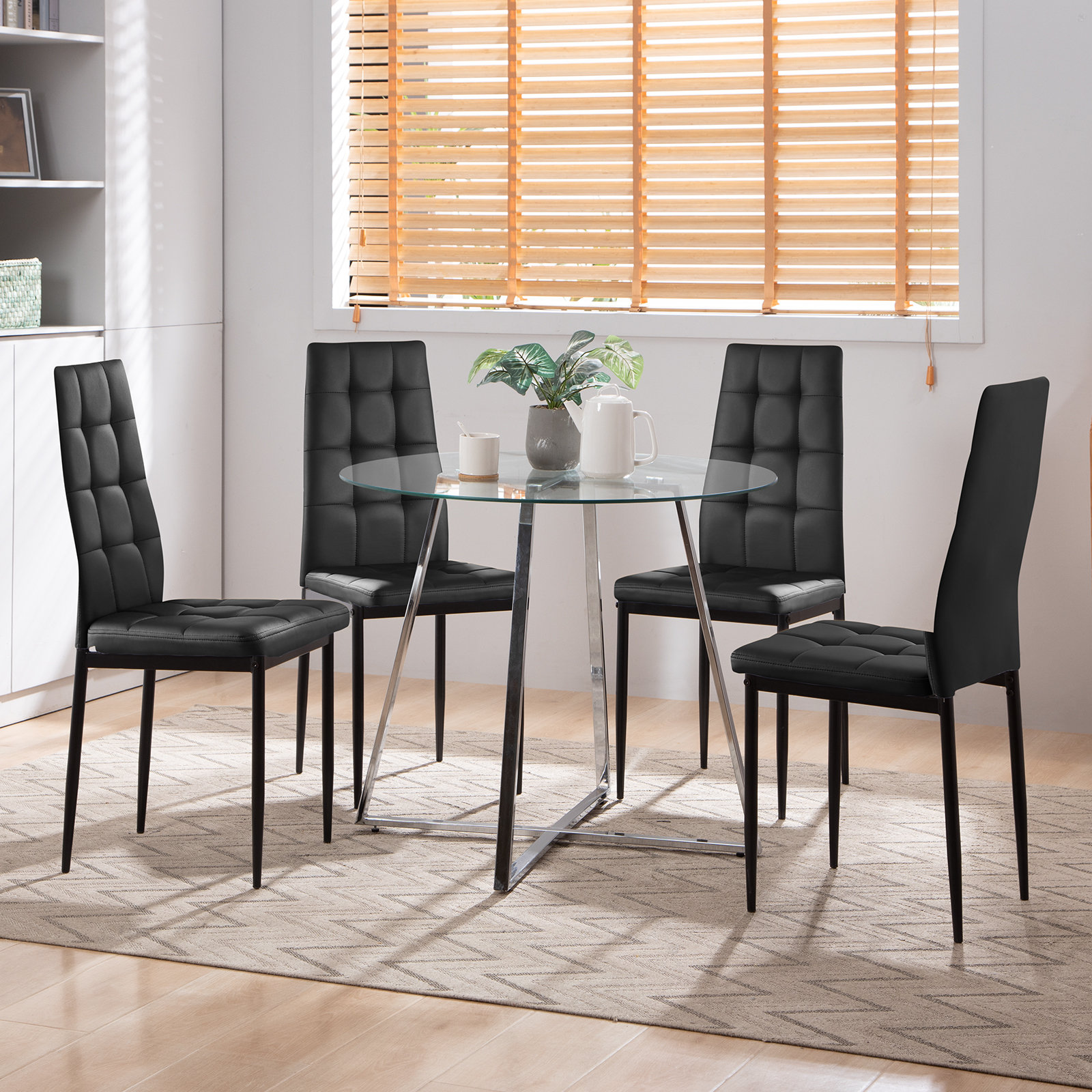 Ebern Designs Marsheela 5 - Piece Glass Top Trestle Dining Set | Wayfair