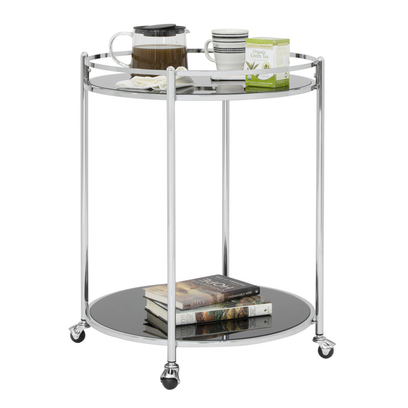 Hayet Metal Bar Cart, Black Glass