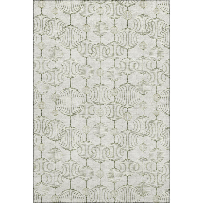 Premium Machine Washable Prisco Green Rug, Rectangle 2'6" x 3'10"