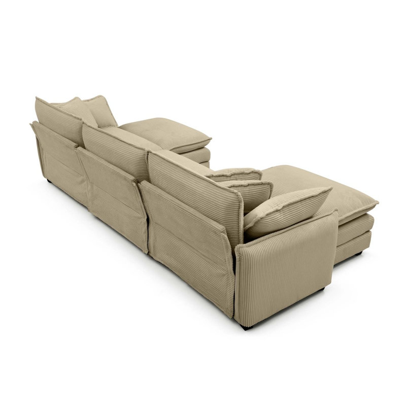 Canapé modulaire surdimensionné avec repose-pieds convertible, canapé 3 places avec 2 repose-pieds, canapé en U en velours côtelé camel