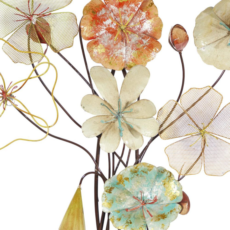 Metal Bouquet Floral Multi Colored Wall Decor with Mesh and Wire Details