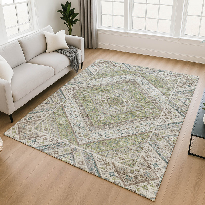 Premium Machine Washable Mayfield AMF2195 geometric Rug, Aloe, 2'6" x 3'10"