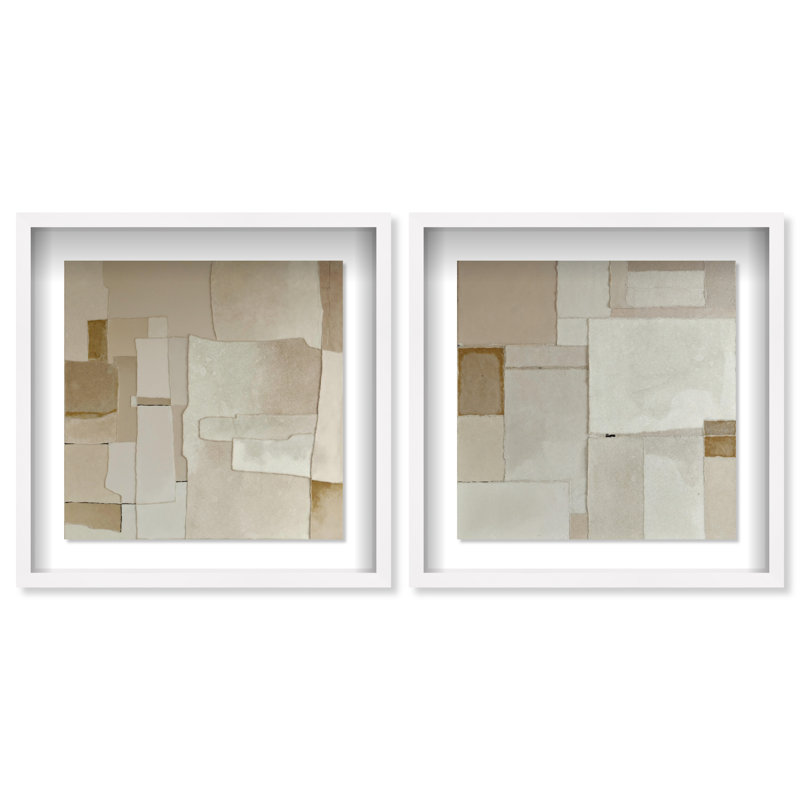 Vanilla Set Shadowbox Abstract Print by Oliver Gal, Black Frame, 12 x 12, 13.5"H x 13.5"W, White Shadowbox